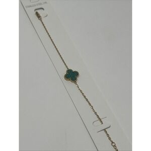 NWT ACERO Gold Tone Four Leaf Clover Green Bracelet Stainless Steel